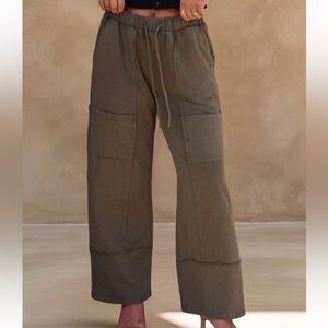 Casual Wide Leg Camo Green drawstring Pants